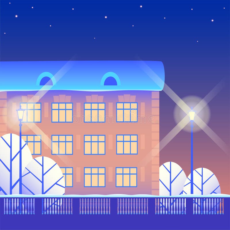 Night winter city with lanterns. stock illustration Night winter city with lanterns. stock illustration
