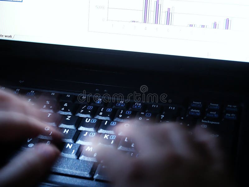 Night work on laptop 3 stock photo