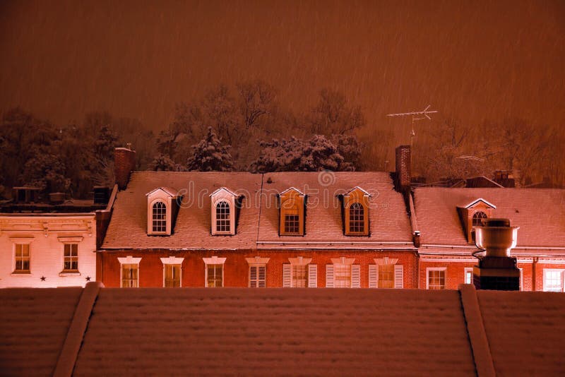 Nightime Snow Rooftops Washington DC Stock Photo Image of