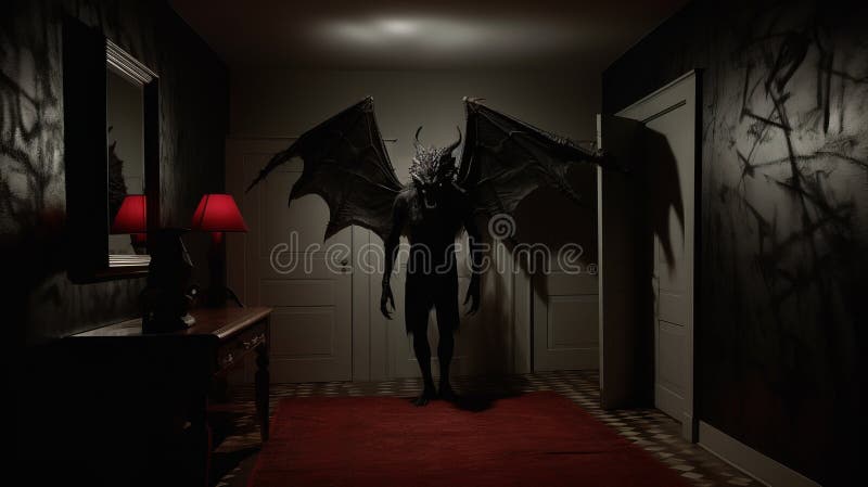 Abstract Terrifying Image Of Jersey Devil In Dark Hallway royalty free illustration