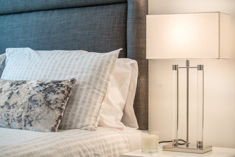 Modern Designed Table Lamp Beside Bed Stock Image Image of decor, simple 185206747