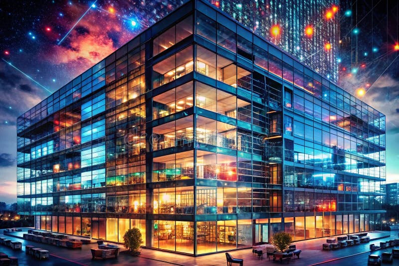 Nighttime cityscape blurred into an abstract coding sketch showcasing the power of artificial intelligence and neural royalty free illustration