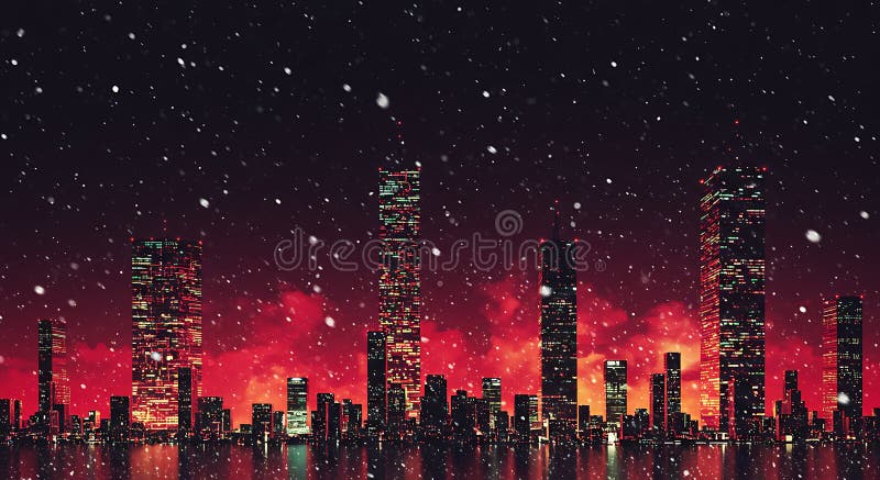 Nighttime cityscape med en skylt av höga belysta skyskrapor mot en vektor illustrationer