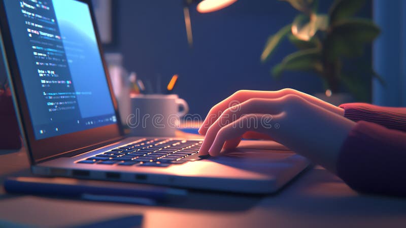Nighttime Coding 3D Illustration stock illustration
