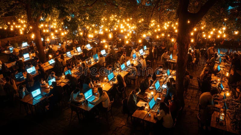 Nighttime Coding Under the Stars stock illustration