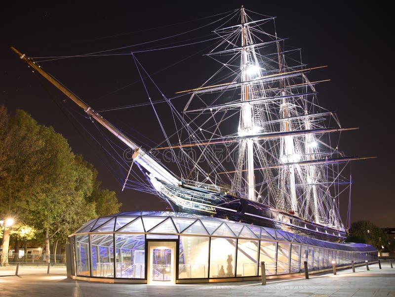 Nighttime strzał Cutty Sark statek zdjęcia stock Nighttime strzał Cutty Sark statek zdjęcia stock