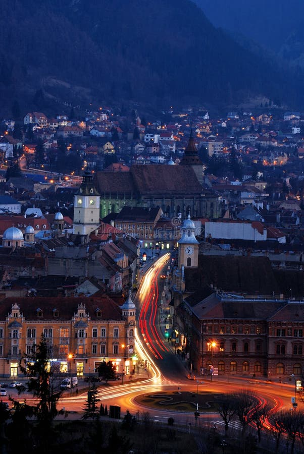 Brasov old medieval city center, night view, Romania. Brasov old medieval city center, night view, Romania.