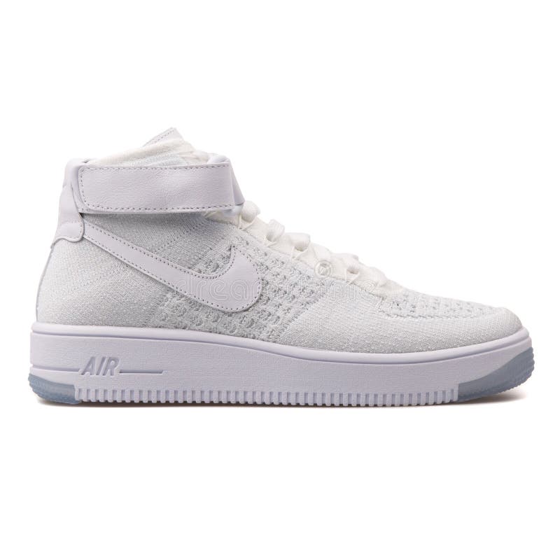 Nike Air Force 1 Flyknit White Sneaker Editorial Stock Image - Image of ...