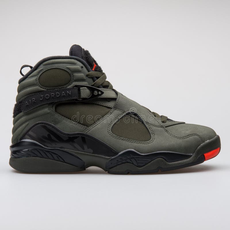 Nike Air Jordan 8 Retro Green, Black and Orange Sneaker Editorial Photo - Image of background, product: