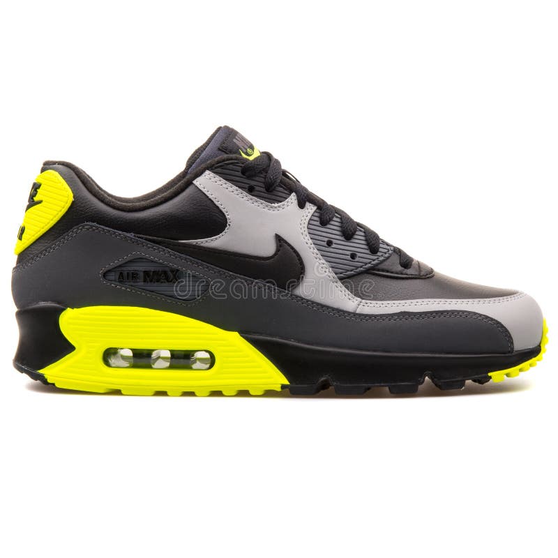 Nike Air Max 90 Leather Black, Grey and Yellow Sneaker Editorial Image ...