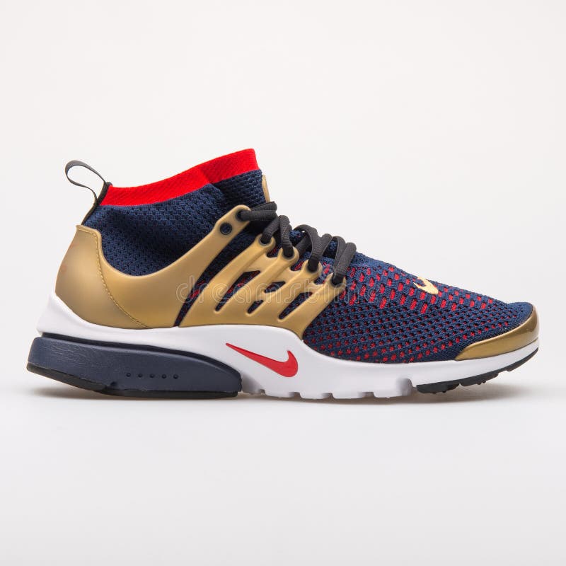 Air Presto Flyknit Blue, Red and Gold Sneaker Editorial Image Image pair, leather: 146644335