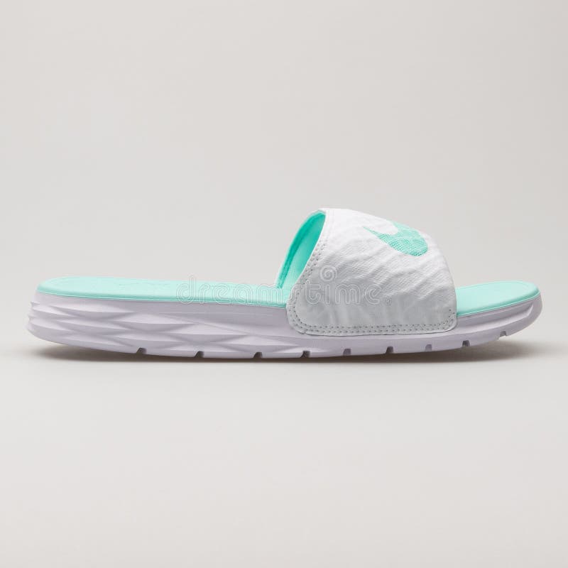 Nike Benassi Solarsoft White and Teal Sandal Editorial Stock Image - Image  of shoes, shoe: 182141414