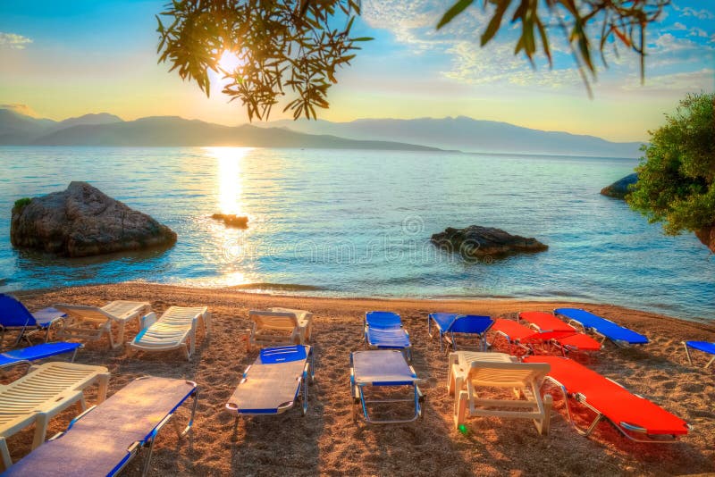 Nikiana Beach at Sunrise in Lefkada Island, Greece Stock Photo - Image ...