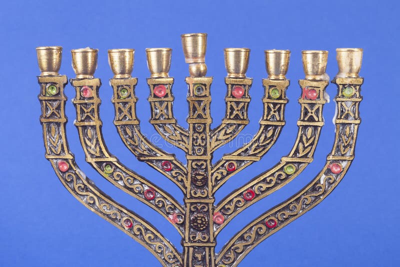 Ninebranched Menorah Isolated on Blue Background Stock Image Image