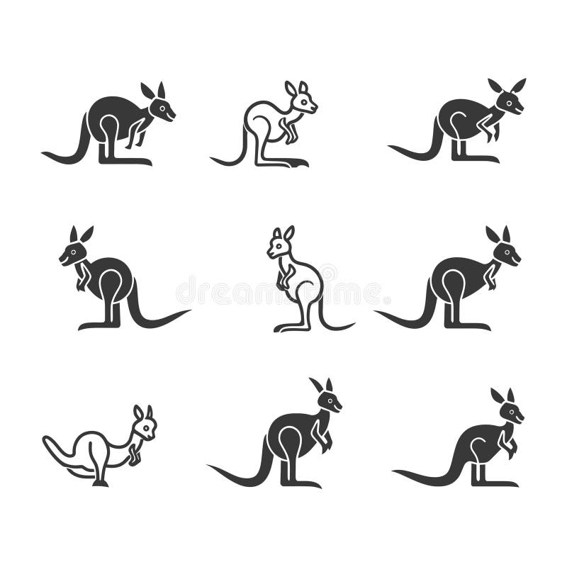 Collection of Nine Simple Kangaroo Icons vector illustration