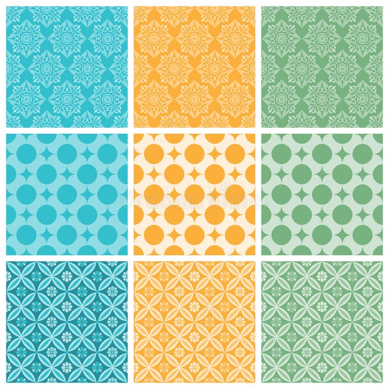 Nine elegant textile or wallpaper pattern