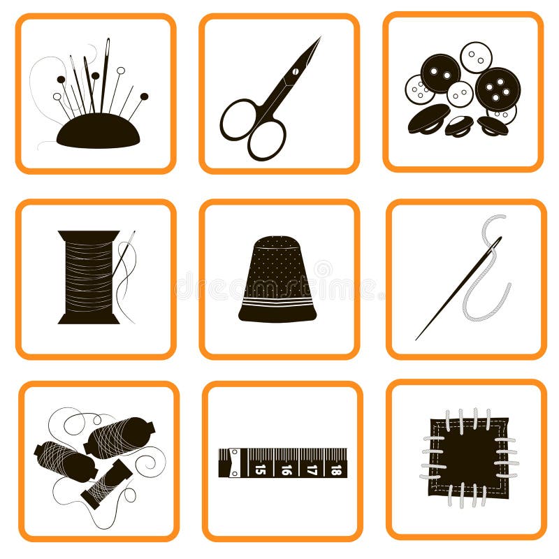 Nine icons different adaptations for sewing and an embroidery stock illustration