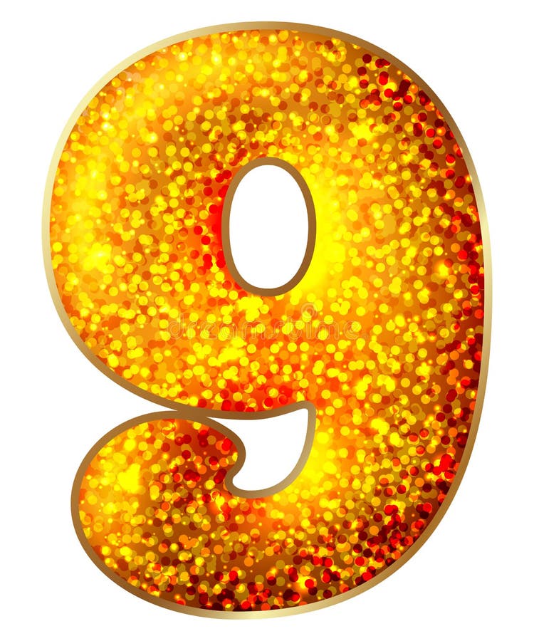 Nine 9 number made of shiny material on white stock illustration
