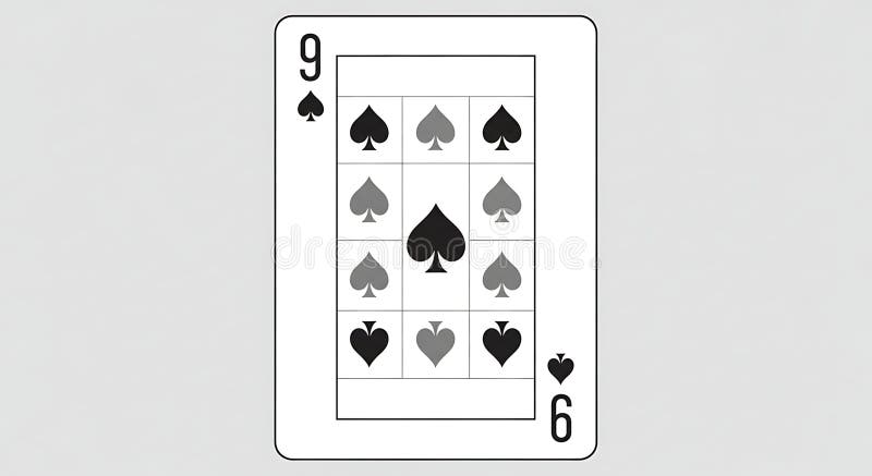 A playing card featuring the nine of spades with a white background and black spade symbols inside vector illustration