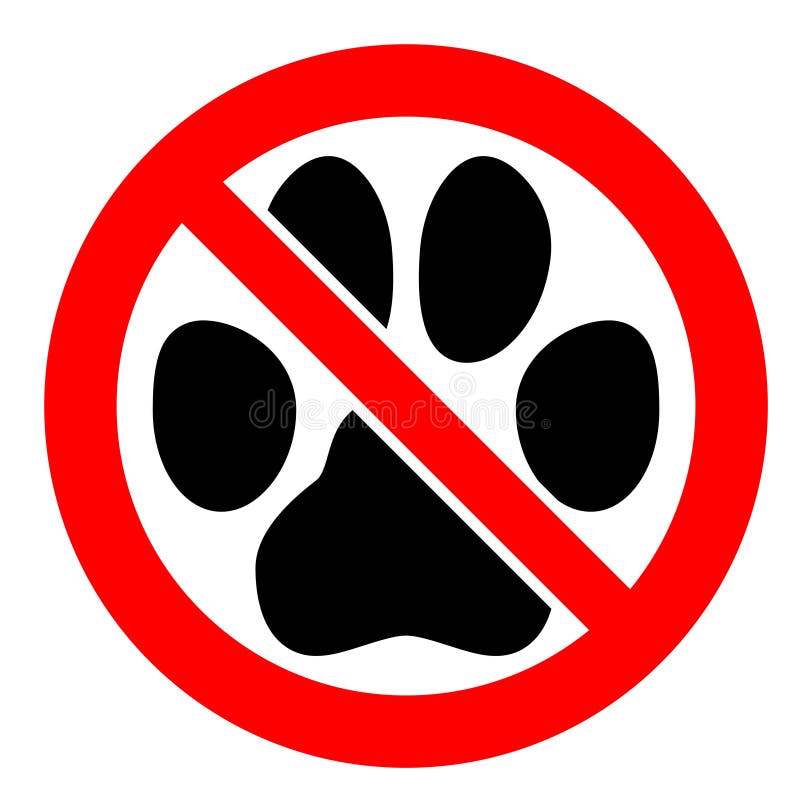 Ningunos animales domésticos no prohibidos la muestra La huella de la pata del gato negro o del perro en rojo cruzó símbolo del c ilustración del vector Ningunos animales domésticos no prohibidos la muestra La huella de la pata del gato negro o del perro en rojo cruzó símbolo del c ilustración del vector