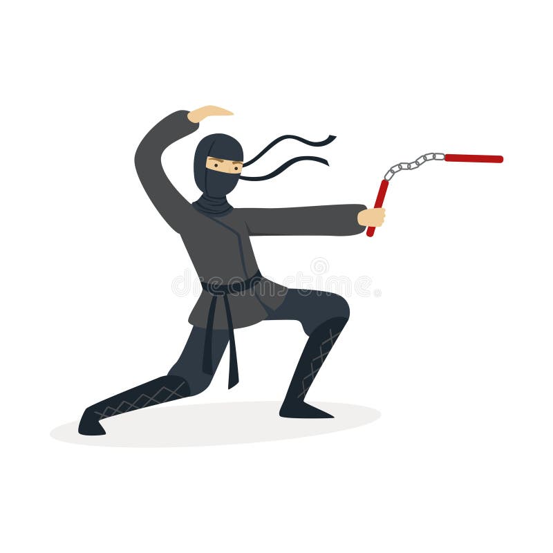 Vetores de Personagem De Ninja Assassino Em Preto Total Fantasia Permanente  Com Espadas Katana Atrás De Suas Costas E A Espada De Treinamento De Bambu  Na Mão Arte Marcial Japonesa Vector Ilustração