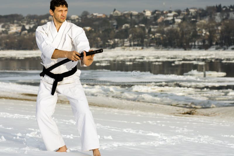 L'homme De Ninja, établit La Technique Des Coups De Pied Avec Un Bâton De  Bambou De Bataille Image stock - Image du homme, combat: 106320501