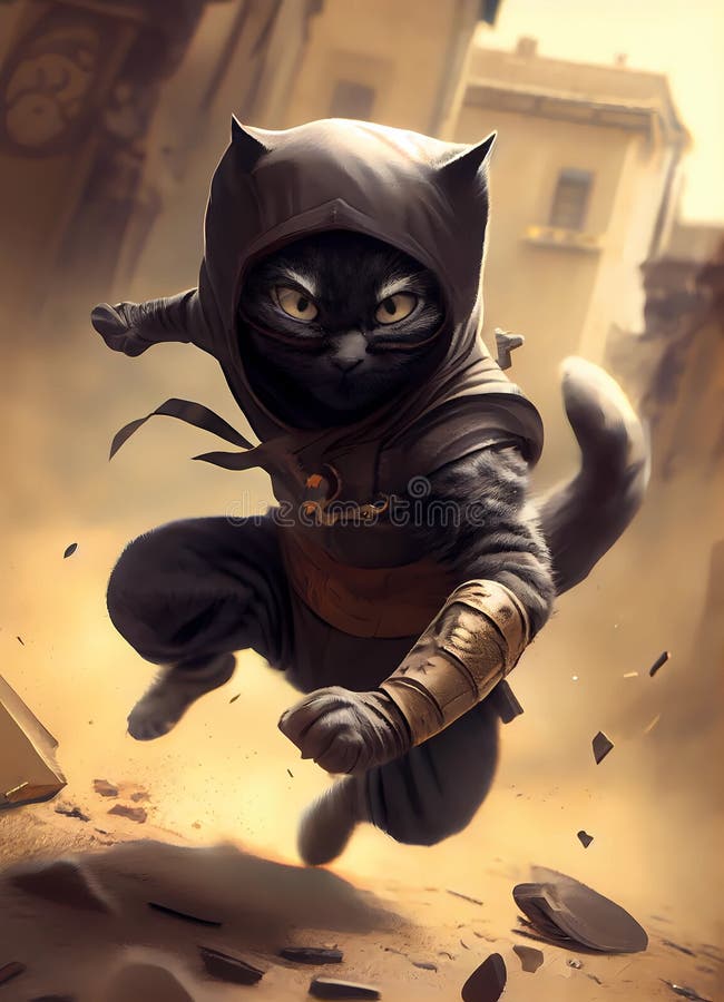 Conceito de personagem de gato guerreiro ninja generative ai