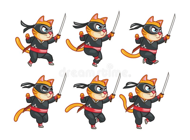 Gato Ninja Gordo Com Duas Espadas Cruzadas Personagem Engraçado