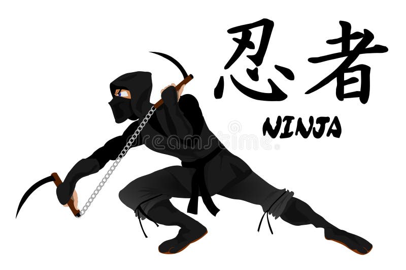 Ninja het aanvallen met Kamas vector illustratie Ninja het aanvallen met Kamas vector illustratie