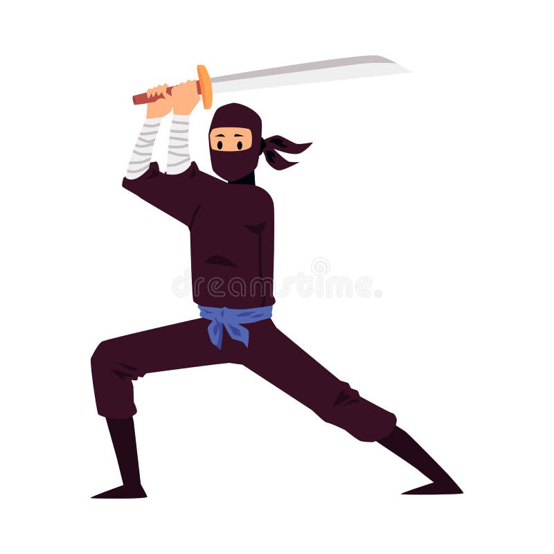 Vetores de Personagem De Ninja Assassino Em Preto Total Fantasia Permanente  Com Espadas Katana Atrás De Suas Costas E A Espada De Treinamento De Bambu  Na Mão Arte Marcial Japonesa Vector Ilustração