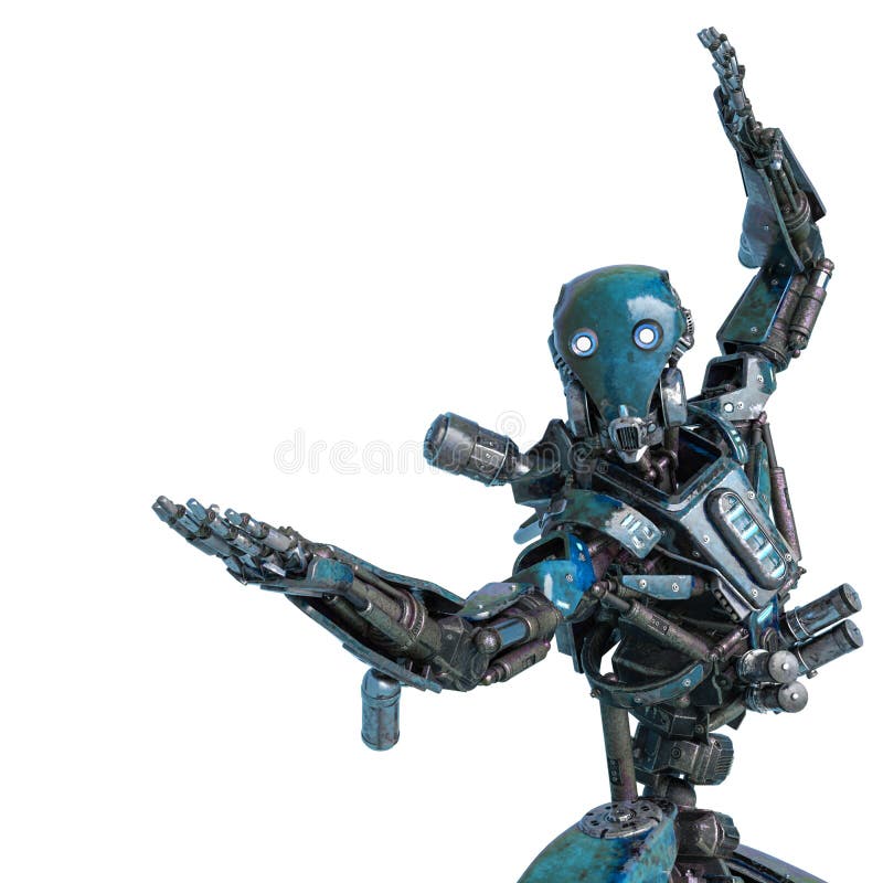 Ninja-Roboter in der Aktion in einem wei? en Hintergrundabschlu? oben stock abbildung