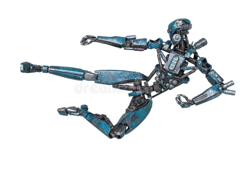 Ninja-Roboter, der ein Super tut, treten herein einen wei? en Hintergrund stock abbildung