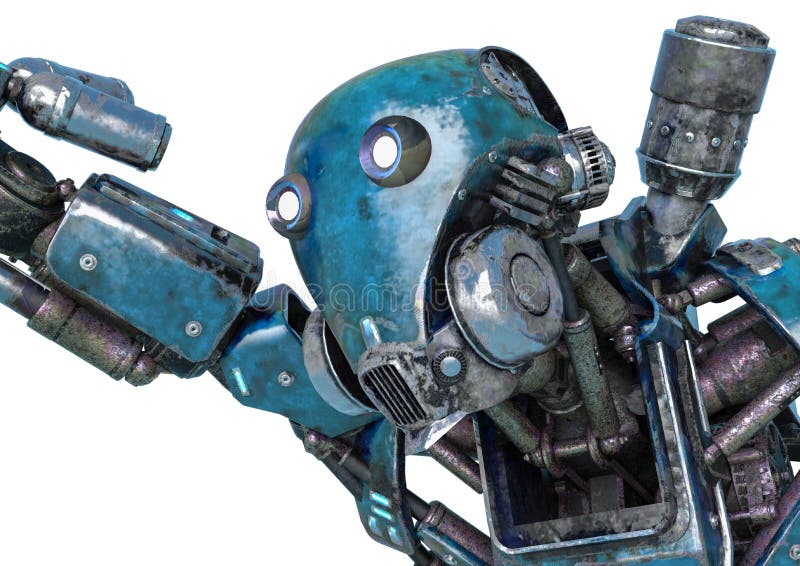 Ninja-Roboter, der in der Nähe eines weißen Hintergrunds fliegt vektor abbildung