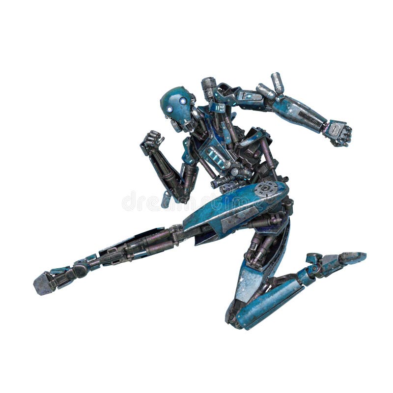 Ninja-Roboter, der Seite tut, treten in einen wei? en Hintergrund lizenzfreie abbildung