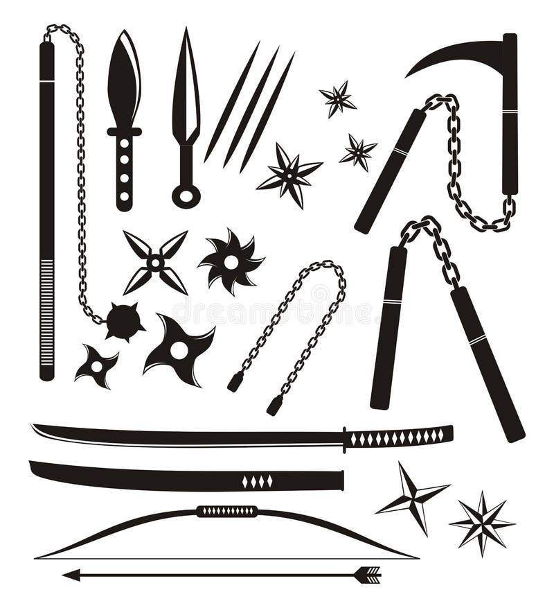 Ninja Weapon Set For Your Design Game Card Katana Sai Kusarigama Nunchucks  Kunai Stick Shuriken Vector Illustration For Your Design Stock Illustration  - Download Image Now - iStock