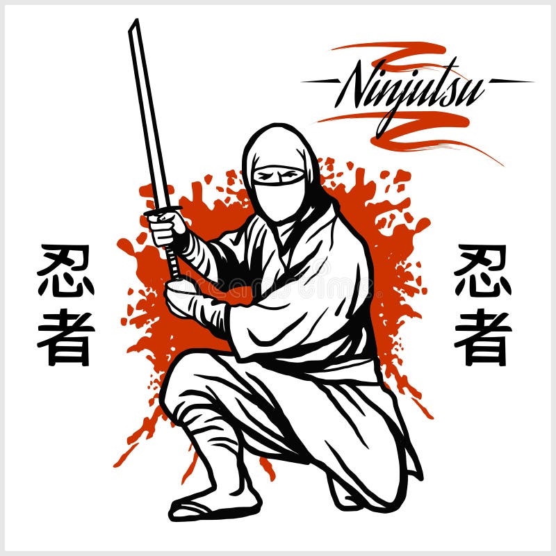 Ninja Warrior With Katana Sword - vector illustration stock illustration