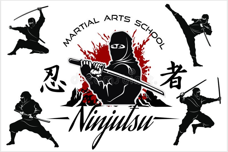Ninja warrior vector illustration. Silhouette of japanese fighter. vector illustration