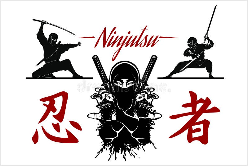 Ninja warrior vector illustration. Silhouette of japanese fighter. vector illustration