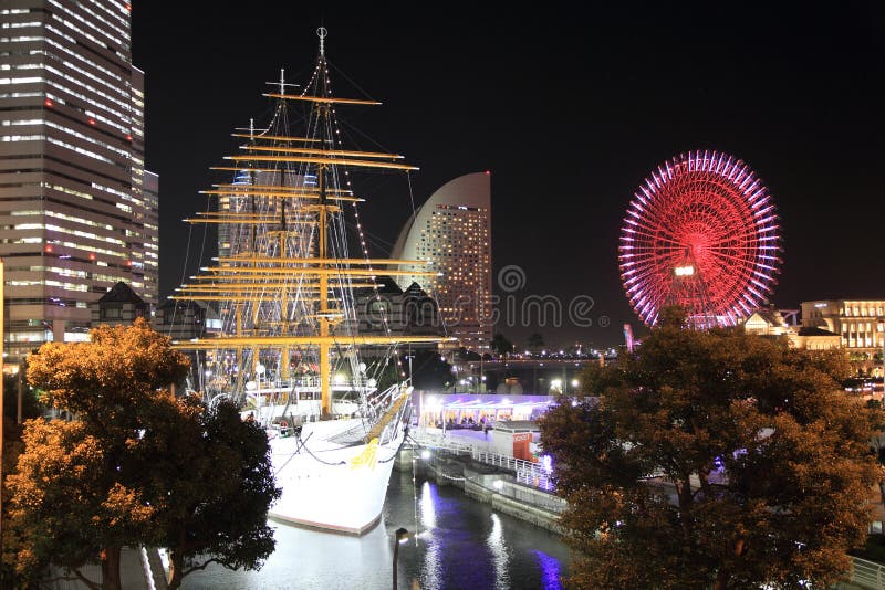 Nippon maru and Yokohama Cosmo World in Japan royalty free stock photo Nippon maru and Yokohama Cosmo World in Japan royalty free stock photo