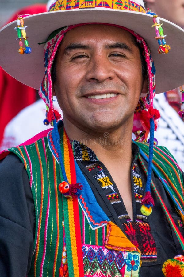Portrait of Bolivian Man in Traditional National Folk Costume Editorial