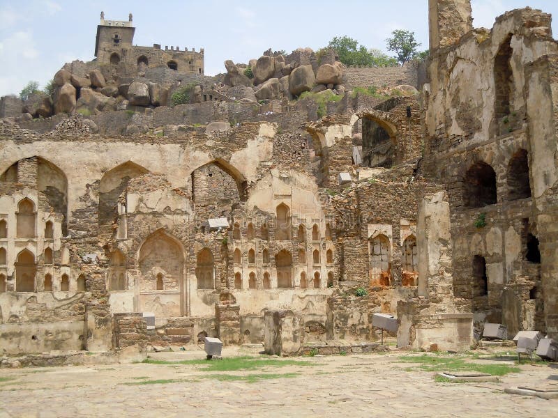 Decorative alcoves carved in the walls of the historic Golconda Fort in Hyderabad in India. Decorative alcoves carved in the walls of the historic Golconda Fort in Hyderabad in India.