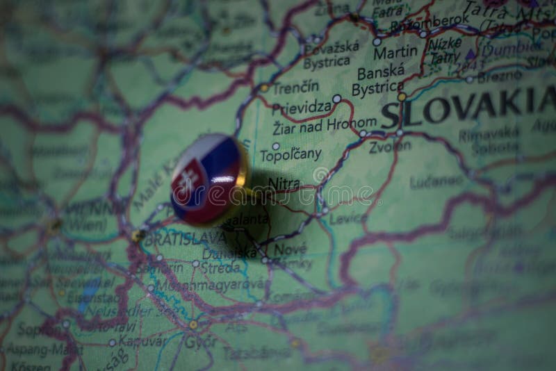 Nitra pinned on a map with flag of Slovakia