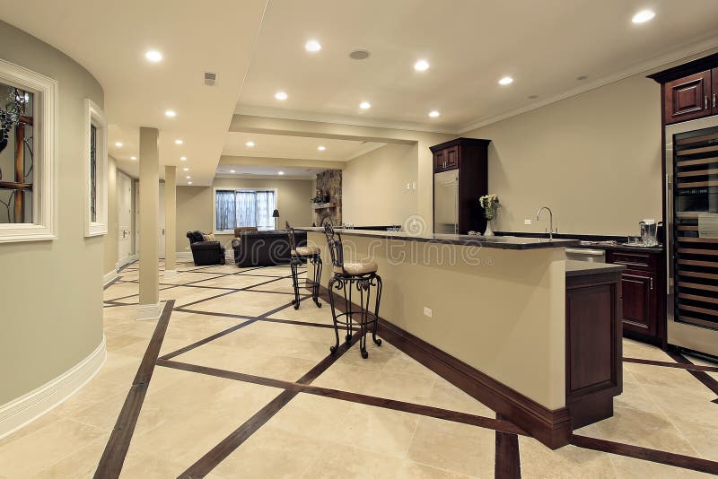 Lower level in luxury home with bar area. Lower level in luxury home with bar area