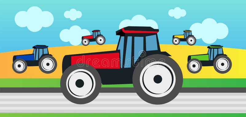 Żniwo i wiele ciągniki ilustracji