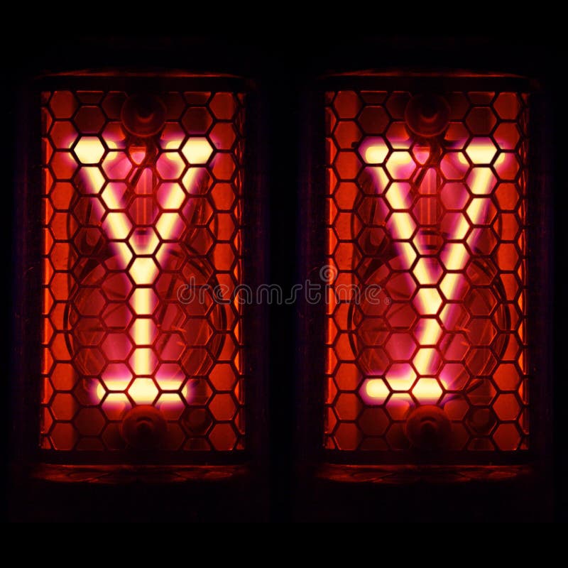 Nixie tube indicator set of letters the whole alphabet. The letter Y