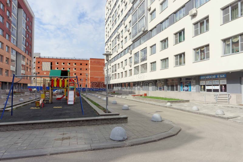 Nizhny Novgorod, Russia. - April 26.2016. Outfitted yard area with a children's playground on the street Nevzorov 64.
