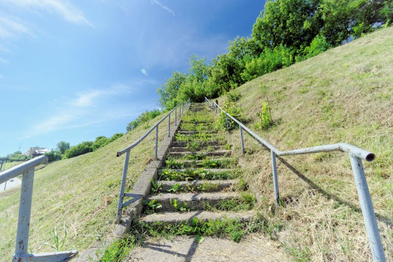 Nizhny Novgorod, Russia. - June 30.2016. Concrete stairs from Grebeshkovsky Otkos to Pokhvalinsky Descent to the Nizhny Novgorod T