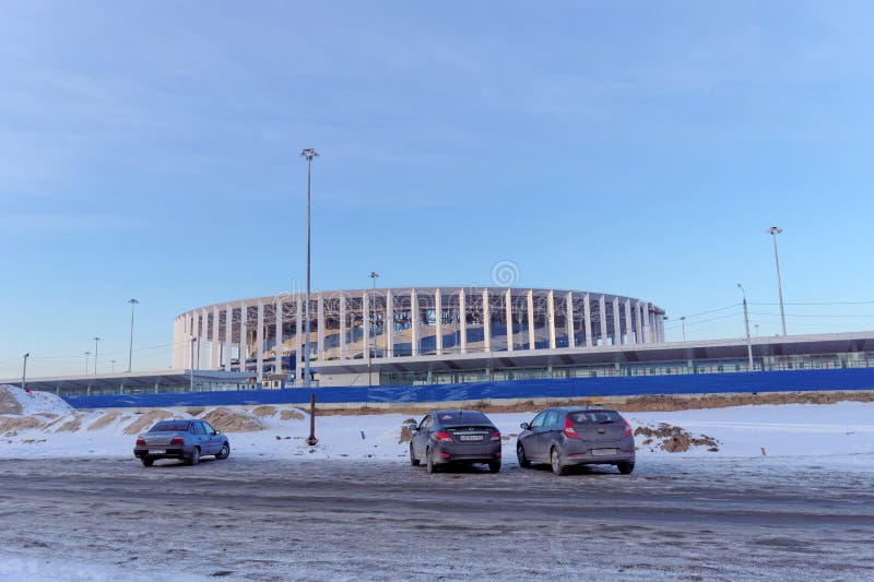 nizhny novgorod Россия - 2-ое марта 2018 Конструкция стадиона в Nizhny Novgorod к кубку мира 2018 ФИФА стоковые фотографии rf nizhny novgorod Россия - 2-ое марта 2018 Конструкция стадиона в Nizhny Novgorod к кубку мира 2018 ФИФА стоковые фотографии rf