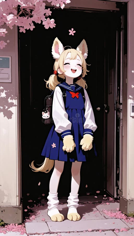 Niña animada con orejas de perro con uniforme escolar ilustración del vector