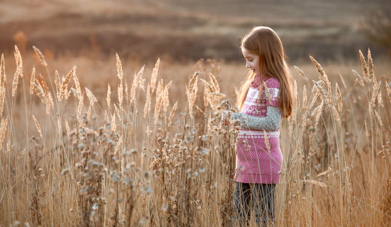 Niña bonita en un campo del otoño imagenes de archivo Niña bonita en un campo del otoño imagenes de archivo